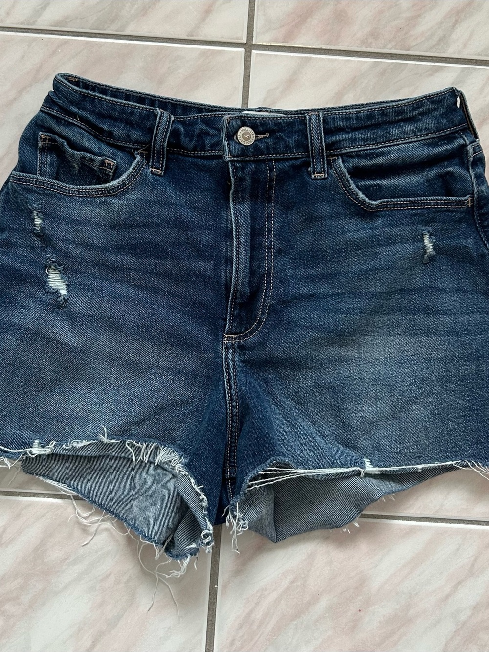 Hollister Dark Blue Distressed Denim Cutoff Shorts